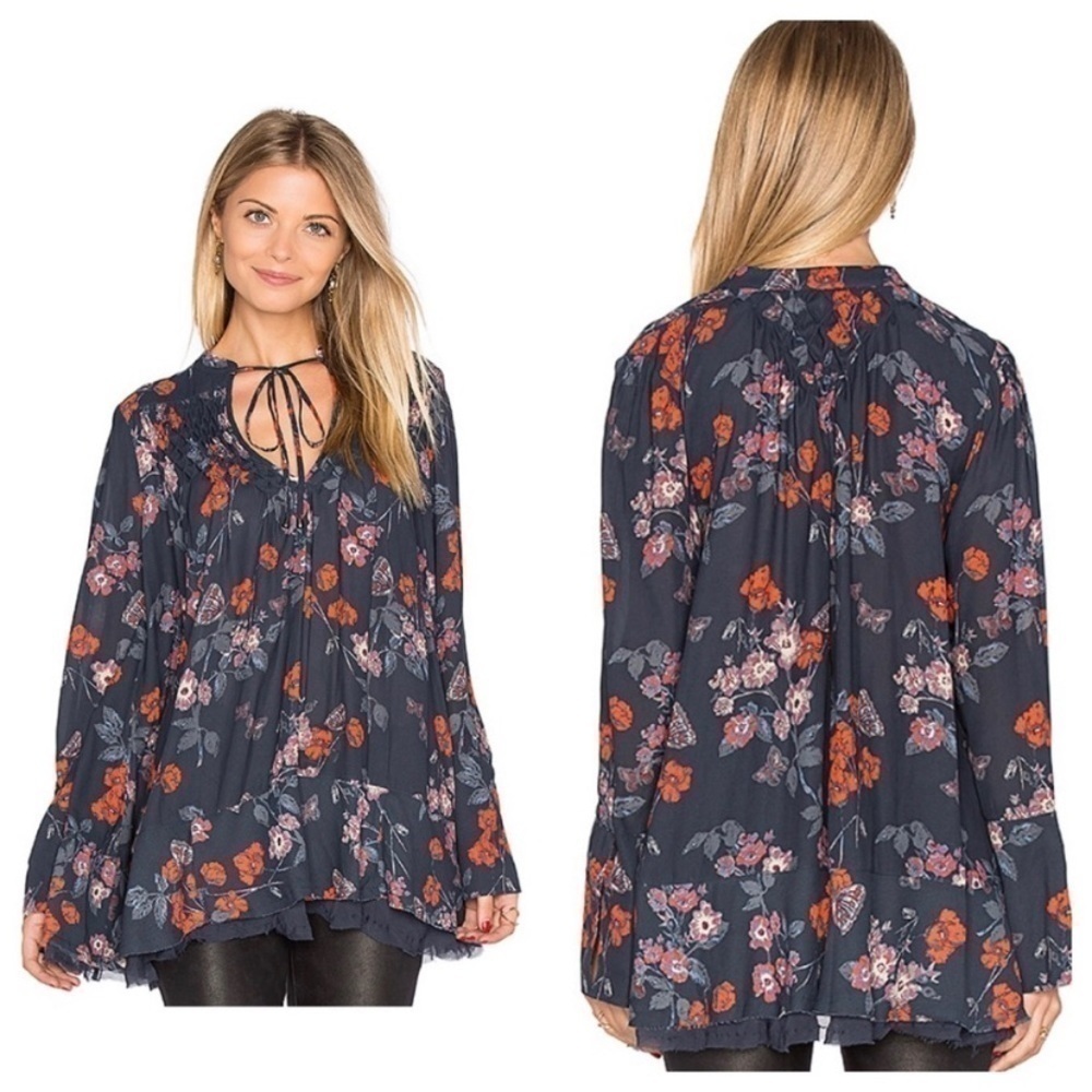FREE People So Fine pebble crepe smocked tunic Top Small 🌟